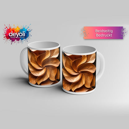Motivtasse Holzblätter wirbeln in kunstvoller, natürlicher Harmonie. - deyoli