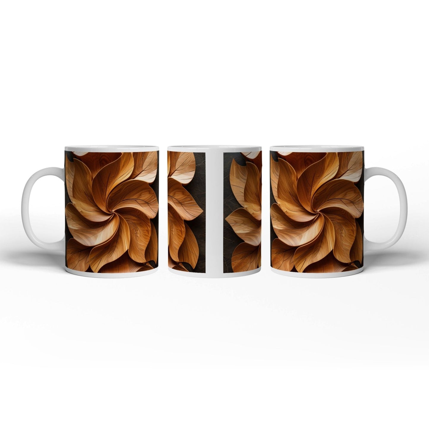 Motivtasse Holzblätter wirbeln in kunstvoller, natürlicher Harmonie. - deyoli