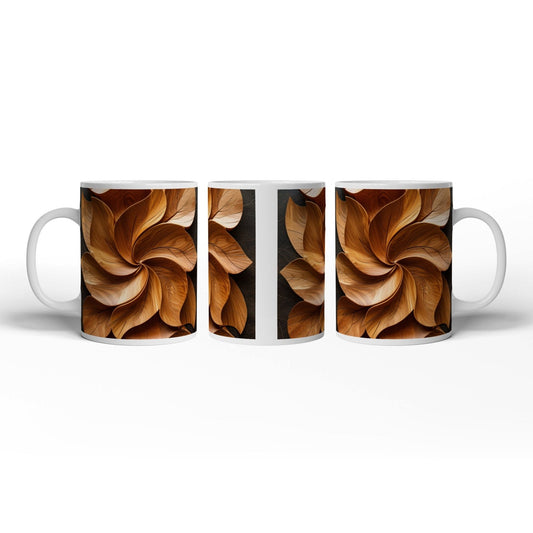 Motivtasse Holzblätter wirbeln in kunstvoller, natürlicher Harmonie. - deyoli