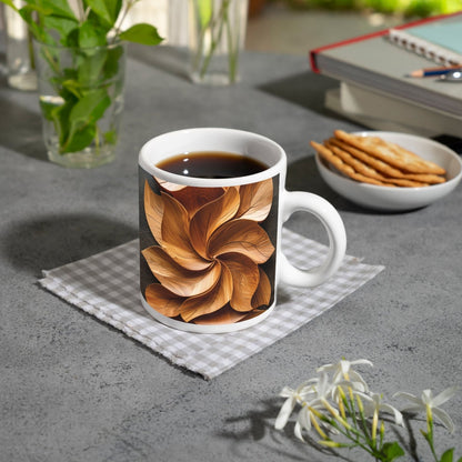 Motivtasse Holzblätter wirbeln in kunstvoller, natürlicher Harmonie. - deyoli