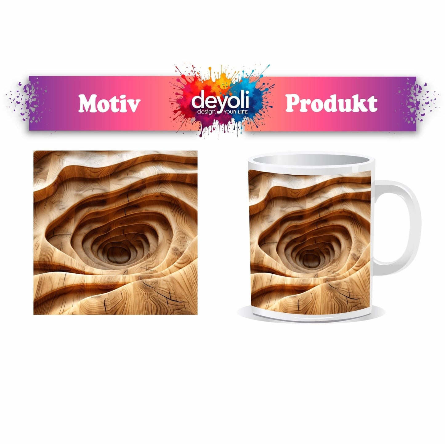 Motivtasse Holzlandschaft mit spiralförmiger Tiefe – sanft und geheimnisvoll. - deyoli