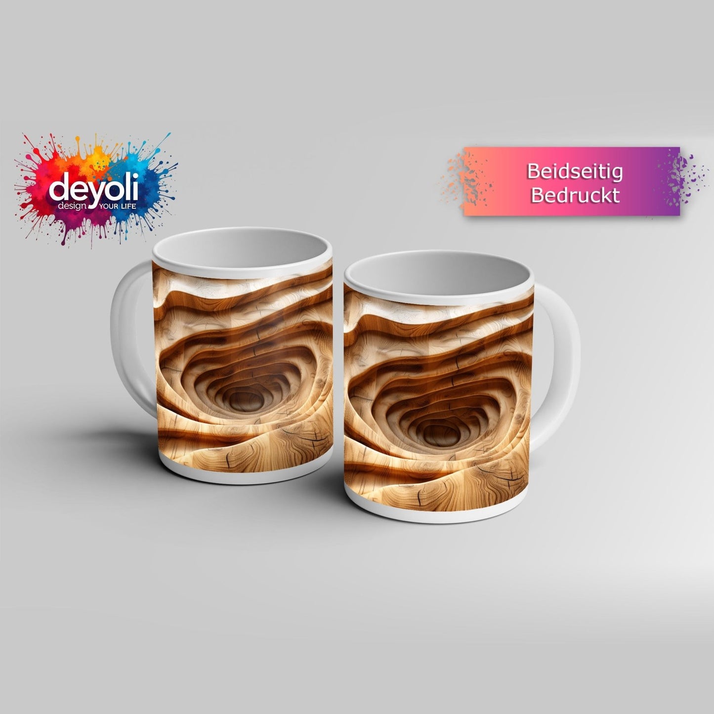 Motivtasse Holzlandschaft mit spiralförmiger Tiefe – sanft und geheimnisvoll. - deyoli