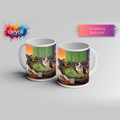 Motivtasse Hundeclique im Gaming - Fieber – Headsets, Snacks, Teamgeist. - deyoli