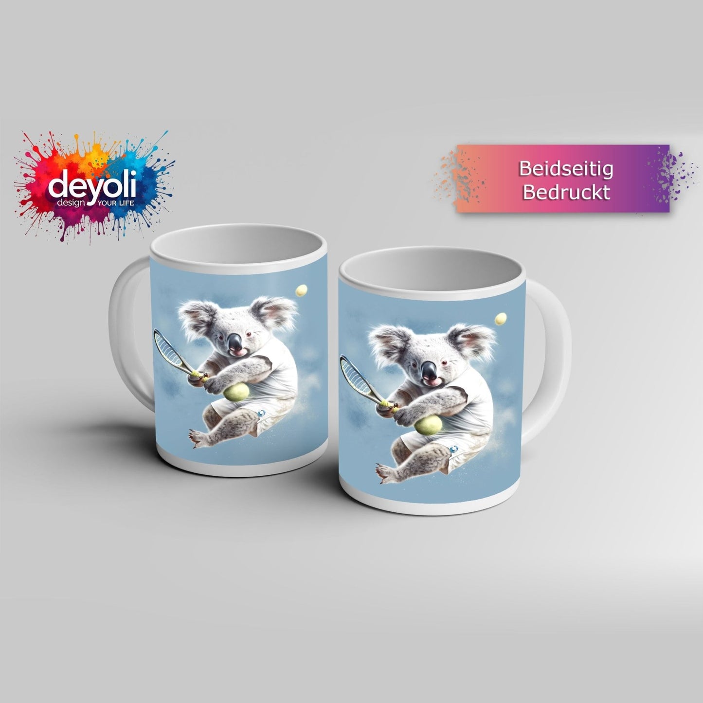 Motivtasse Koala am Court – flauschig, flink und fokussiert. - deyoli