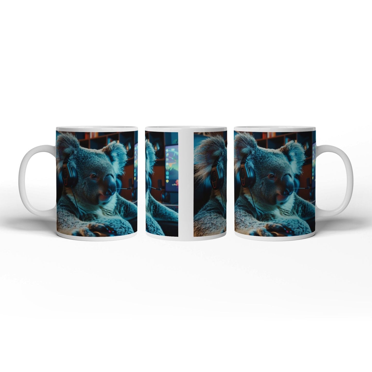 Motivtasse Koala - Gamer – konzentriert am Controller im Neonlicht. - deyoli