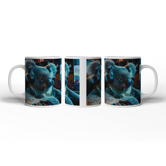 Motivtasse Koala - Gamer – konzentriert am Controller im Neonlicht. - deyoli
