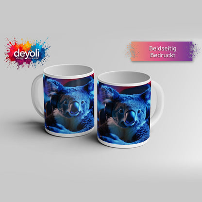 Motivtasse Koala im Gaming - Fieber – Fokus im blauen Neonlicht. - deyoli