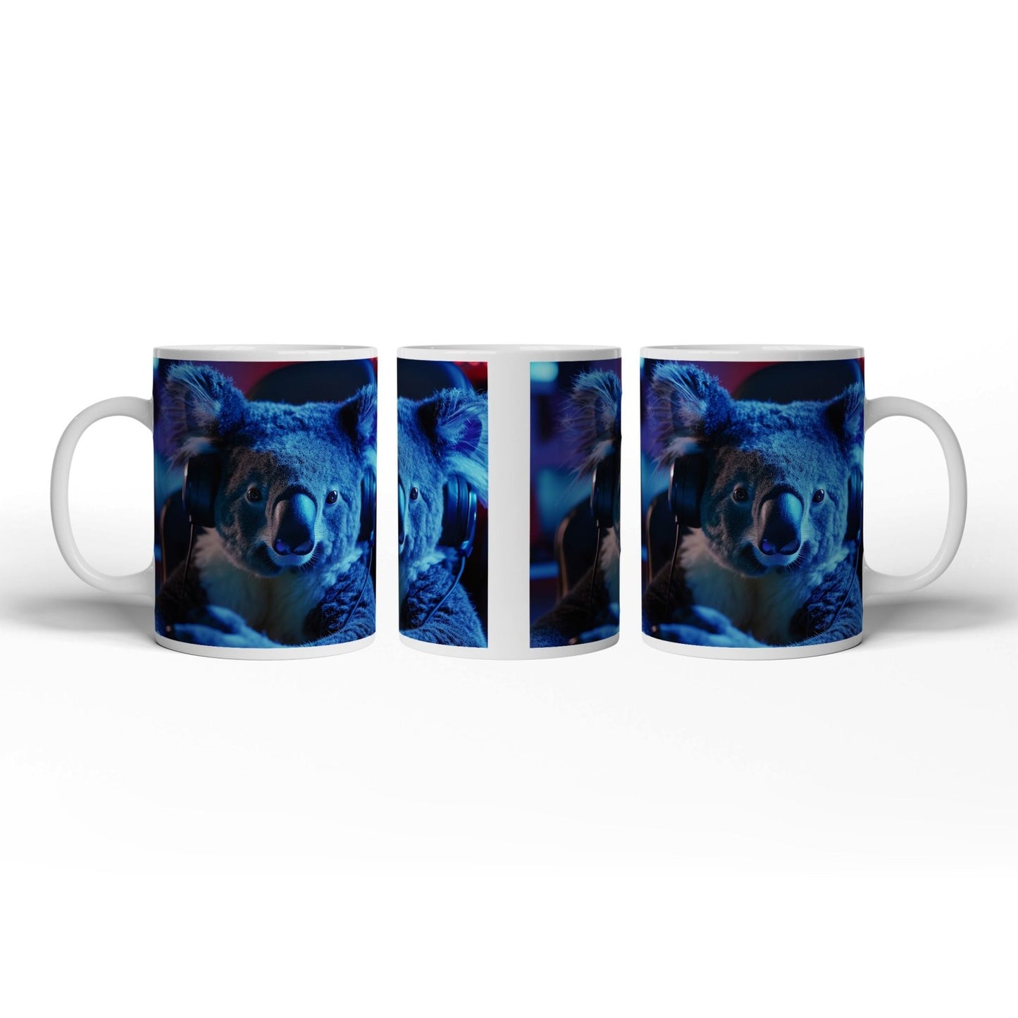 Motivtasse Koala im Gaming - Fieber – Fokus im blauen Neonlicht. - deyoli