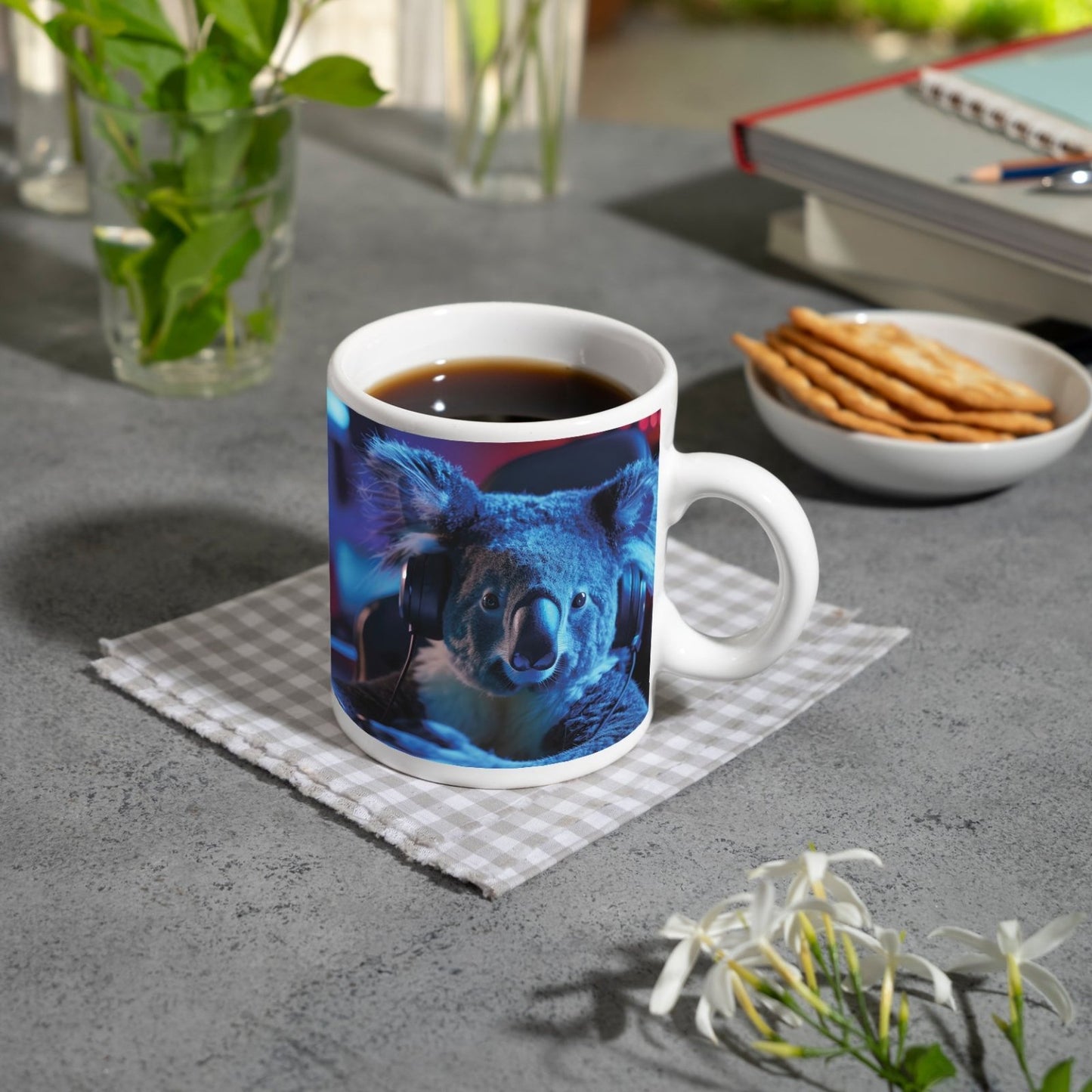 Motivtasse Koala im Gaming - Fieber – Fokus im blauen Neonlicht. - deyoli