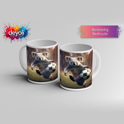 Motivtasse Koala - Kick – wild entschlossen auf dem Spielfeld. - deyoli