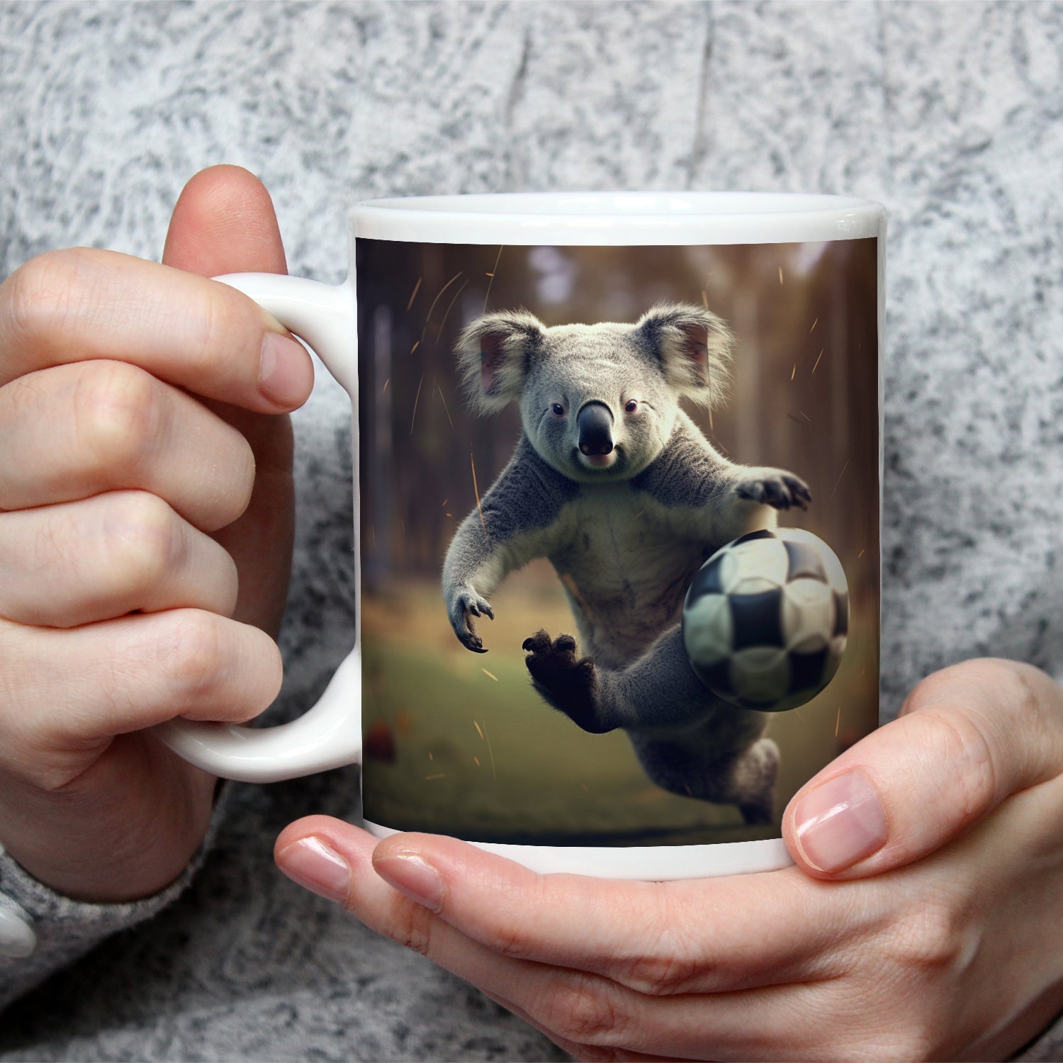 Motivtasse Koala - Kick – wild entschlossen auf dem Spielfeld. - deyoli