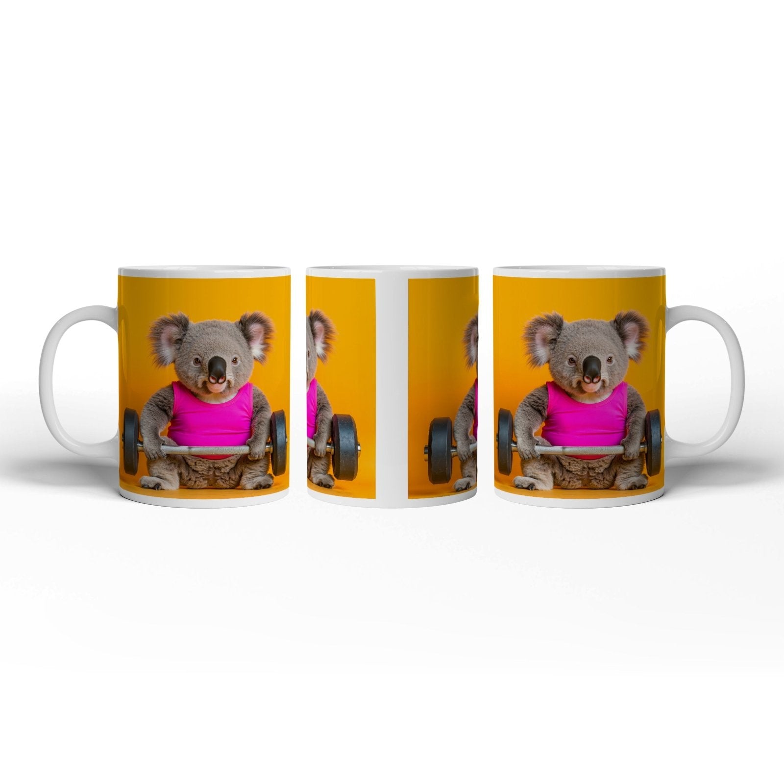 Motivtasse Koala - Power – flauschig stark mit Hantel und Stil. - deyoli