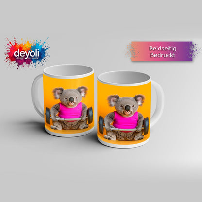 Motivtasse Koala - Power – flauschig stark mit Hantel und Stil. - deyoli