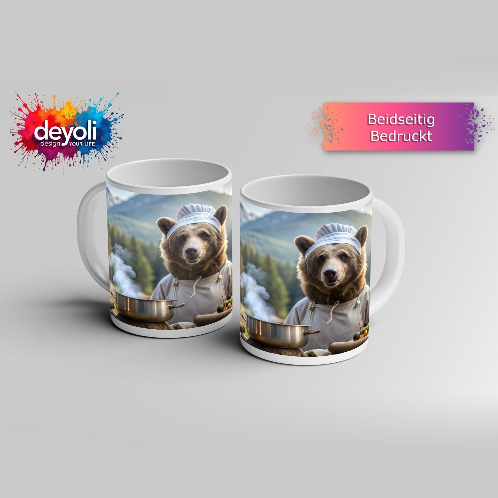 Motivtasse Kochbär in den Bergen – Natur trifft auf feine Küche. - deyoli