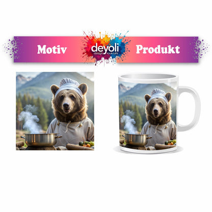 Motivtasse Kochbär in den Bergen – Natur trifft auf feine Küche. - deyoli