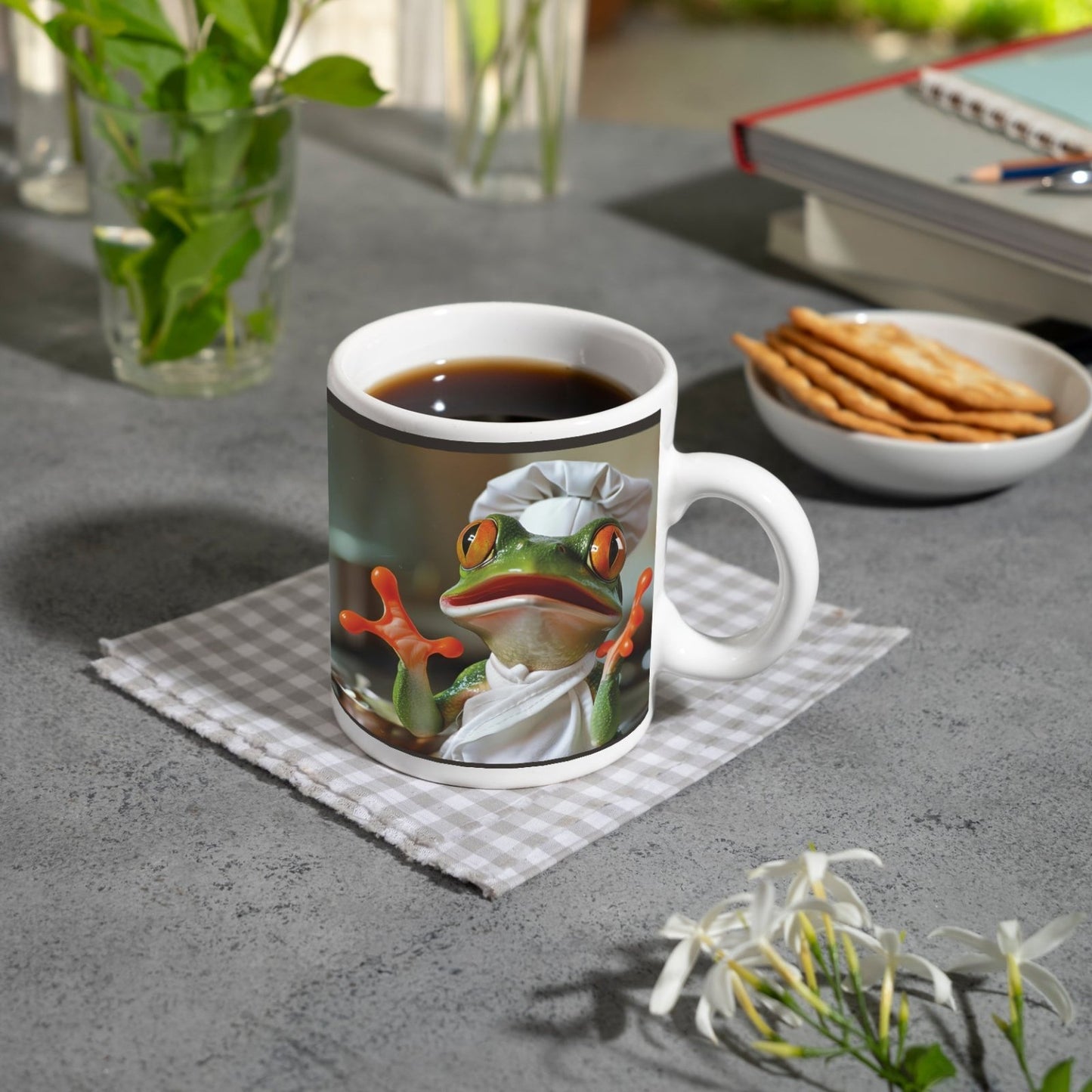 Motivtasse Kochender Frosch in Aktion – ein Sprung ins Aroma. - deyoli