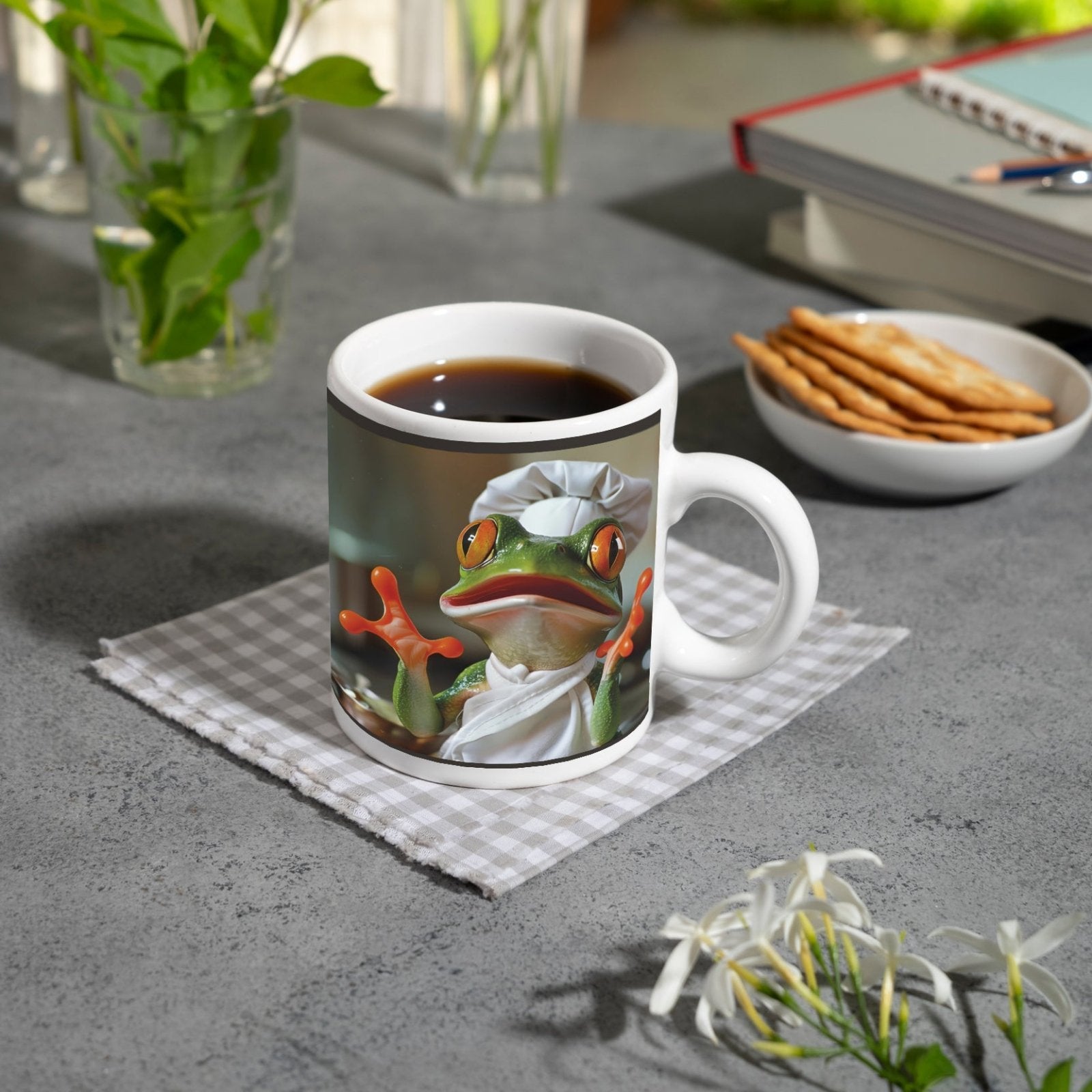 Motivtasse Kochender Frosch in Aktion – ein Sprung ins Aroma. - deyoli