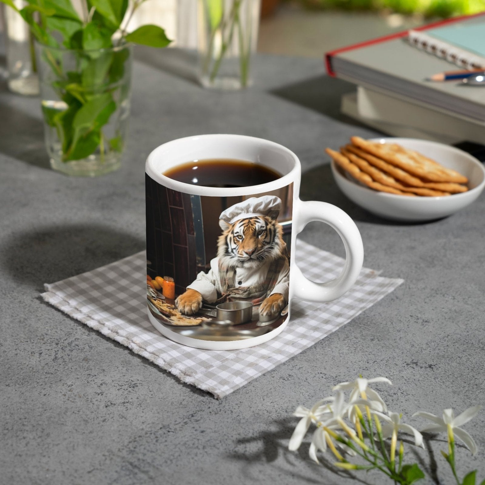 Motivtasse König der Küche – der Tiger kocht mit majestätischem Blick. - deyoli