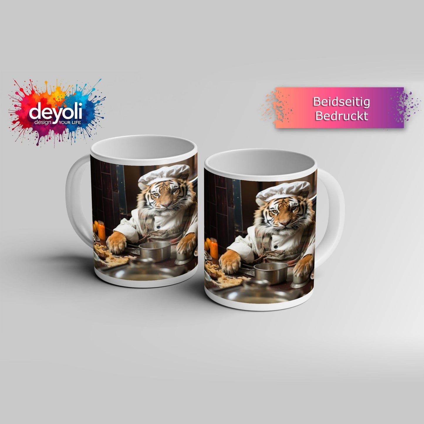 Motivtasse König der Küche – der Tiger kocht mit majestätischem Blick. - deyoli