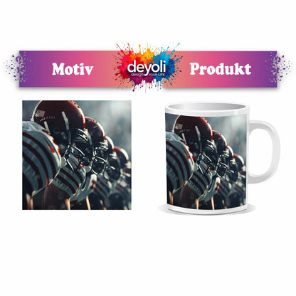 Motivtasse Konzentration und Kraft – Footballspieler im Moment vor dem Sturm. - deyoli