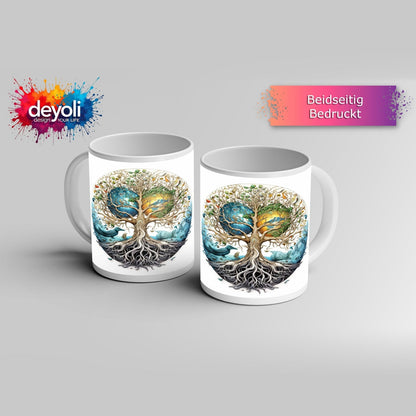 Motivtasse Kosmischer Lebensbaum, verwoben mit Himmel und Erde. - deyoli