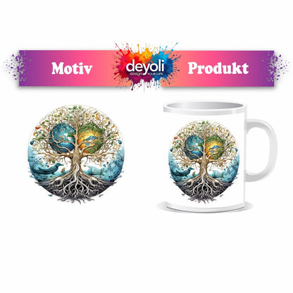 Motivtasse Kosmischer Lebensbaum, verwoben mit Himmel und Erde. - deyoli