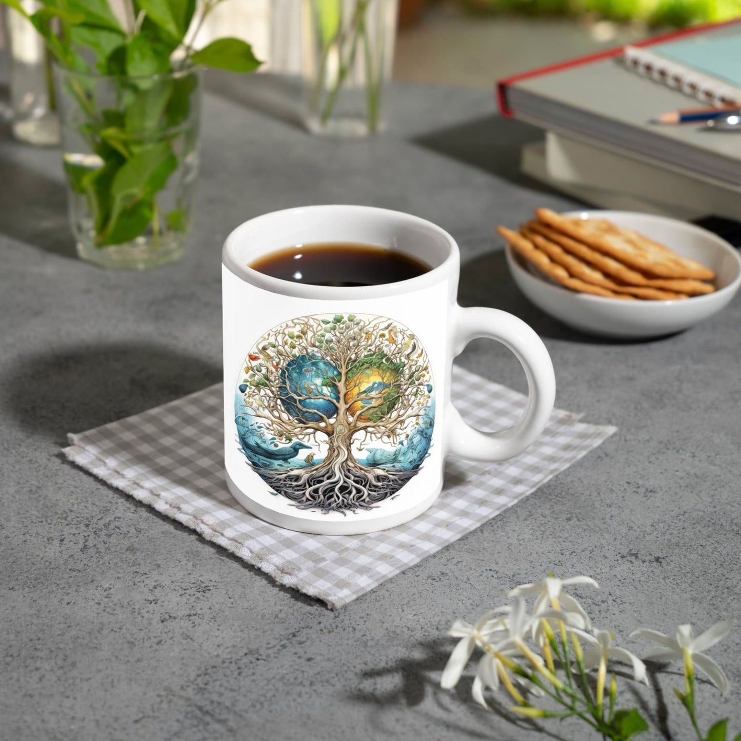 Motivtasse Kosmischer Lebensbaum, verwoben mit Himmel und Erde. - deyoli