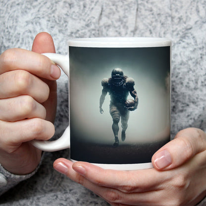 Motivtasse Krieger des Spiels taucht aus dem Nebel der Spannung auf. - deyoli