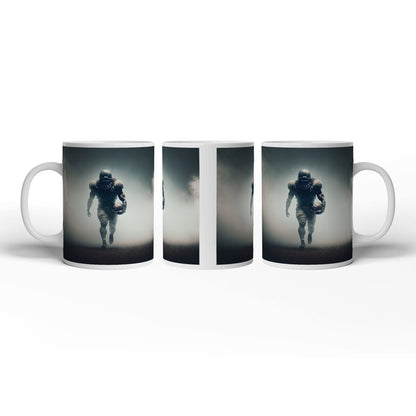 Motivtasse Krieger des Spiels taucht aus dem Nebel der Spannung auf. - deyoli