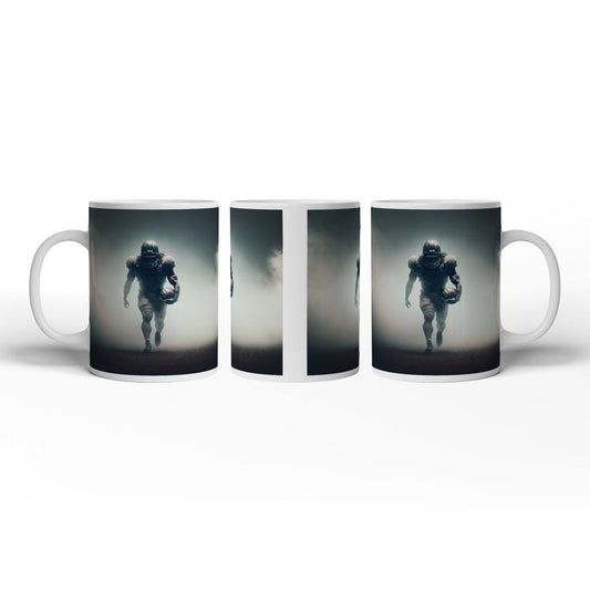 Motivtasse Krieger des Spiels taucht aus dem Nebel der Spannung auf. - deyoli