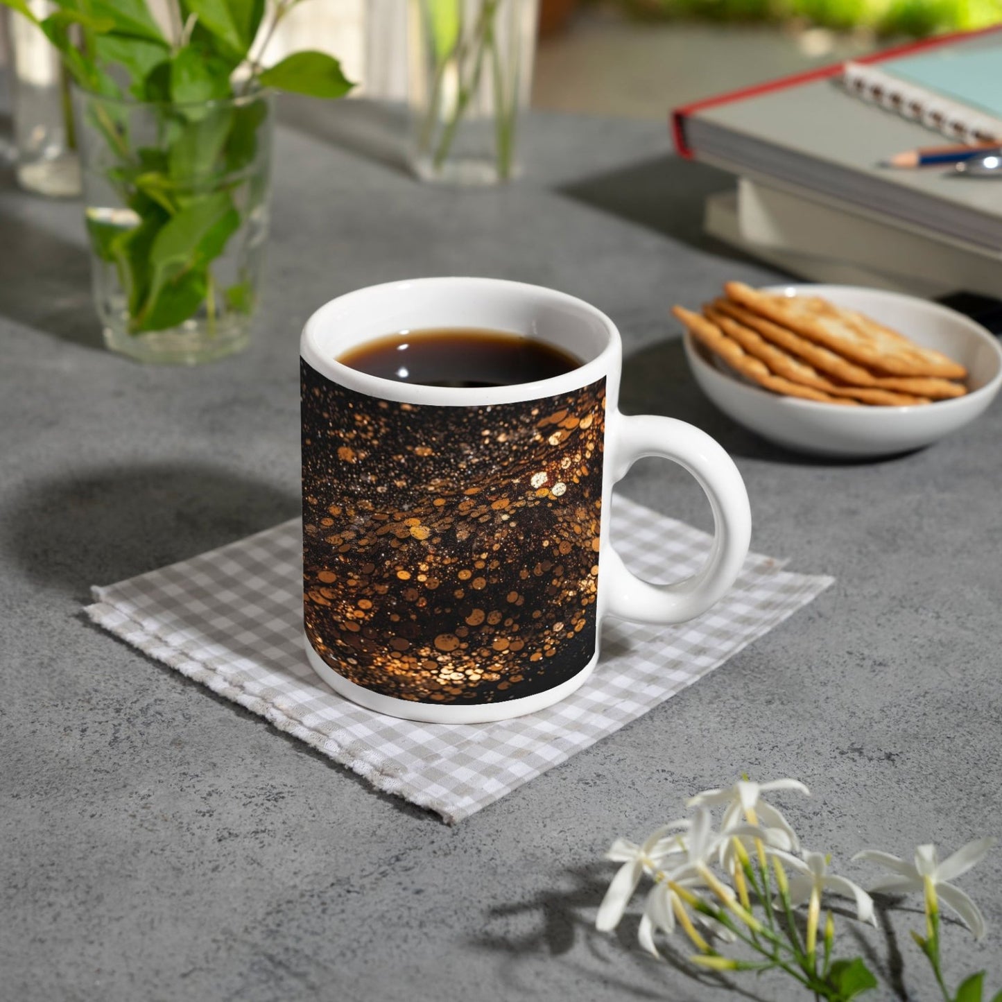 Motivtasse Kupferglanz wirbelt durch ein Sternenmeer der Nacht. - deyoli