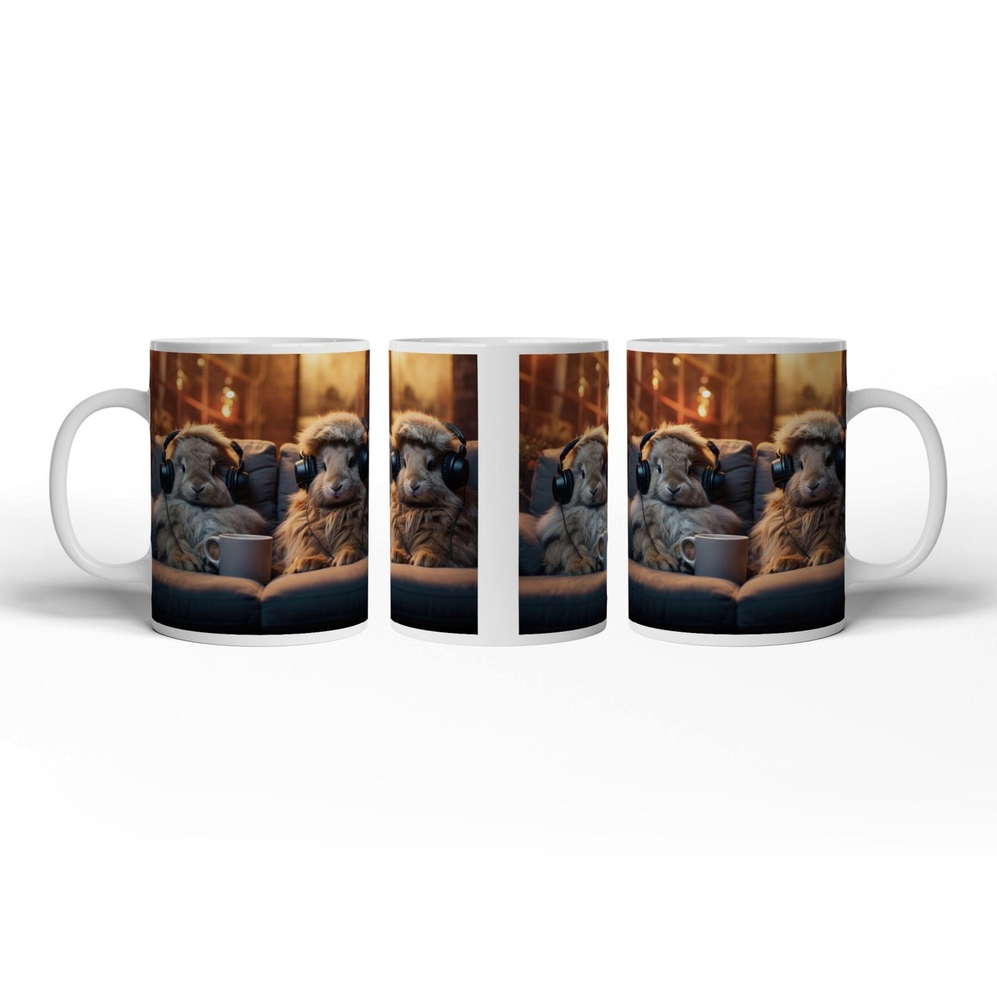 Motivtasse Kuschelige Kaninchen lauschen Beats bei Kerzenschein. - deyoli