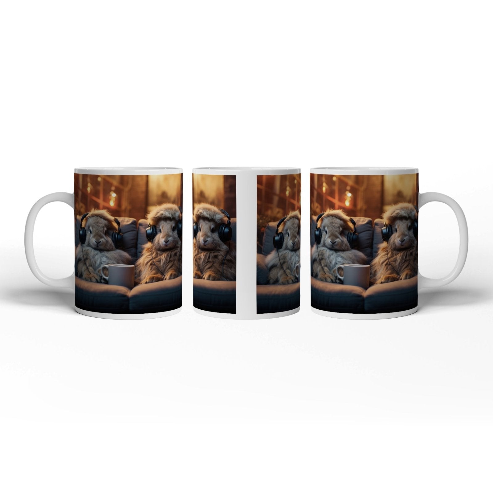 Motivtasse Kuschelige Kaninchen lauschen Beats bei Kerzenschein. - deyoli