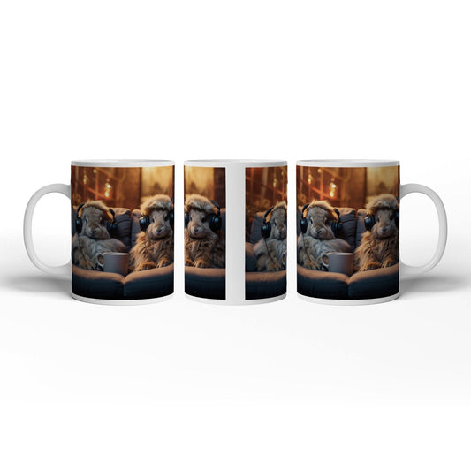 Motivtasse Kuschelige Kaninchen lauschen Beats bei Kerzenschein. - deyoli