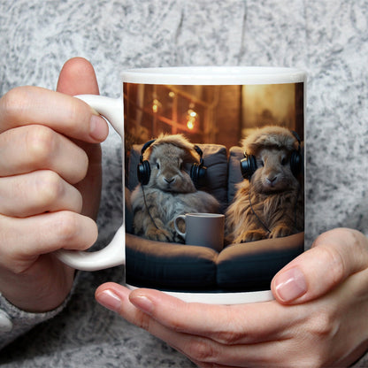 Motivtasse Kuschelige Kaninchen lauschen Beats bei Kerzenschein. - deyoli
