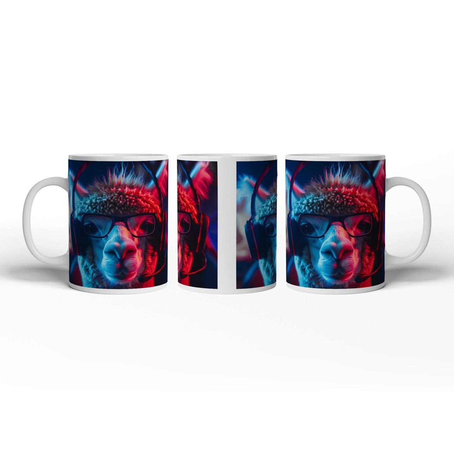Motivtasse Lama im Game – mit Brille, Headset und vollem Einsatz. - deyoli