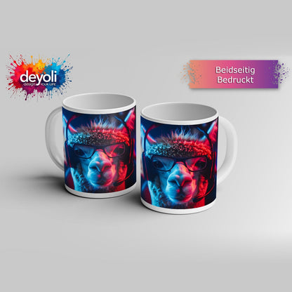 Motivtasse Lama im Game – mit Brille, Headset und vollem Einsatz. - deyoli