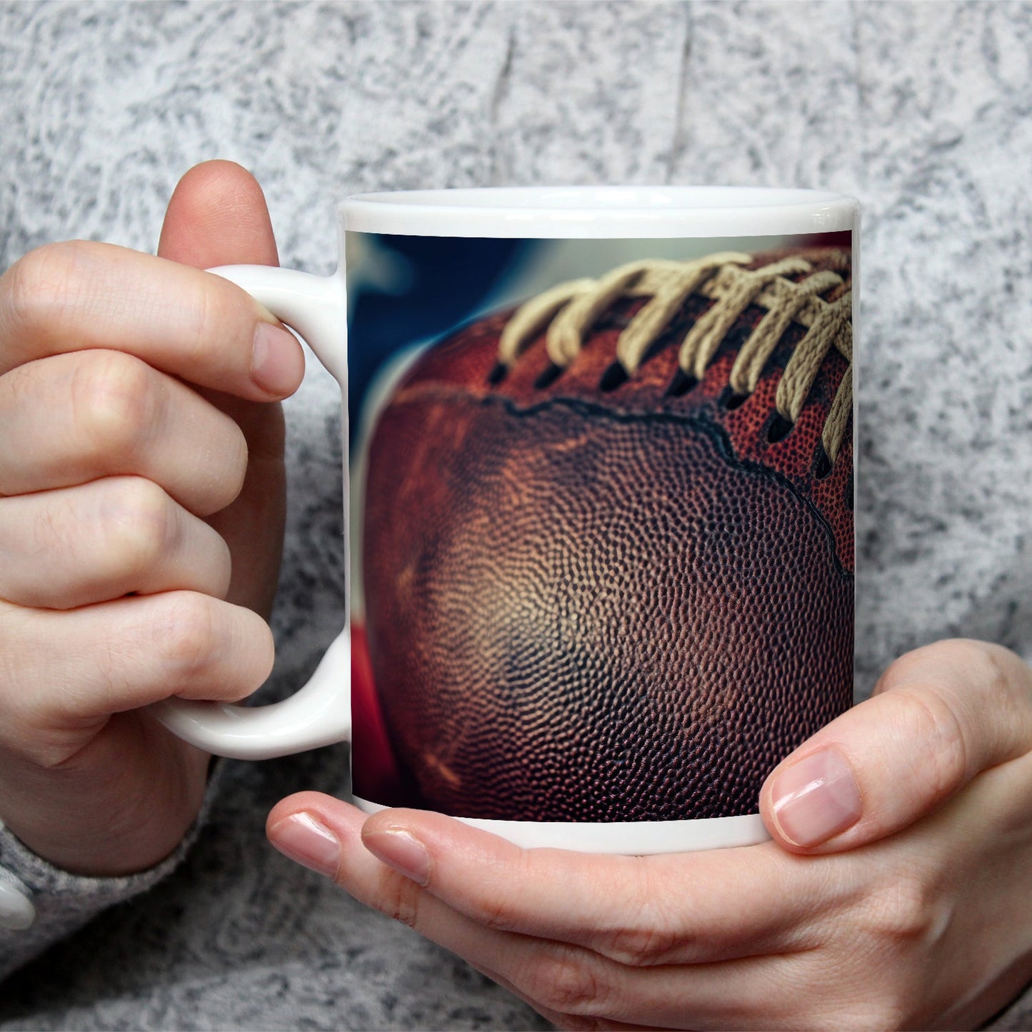 Motivtasse Leder, Naht, Geschichte – Football ganz nah. - deyoli