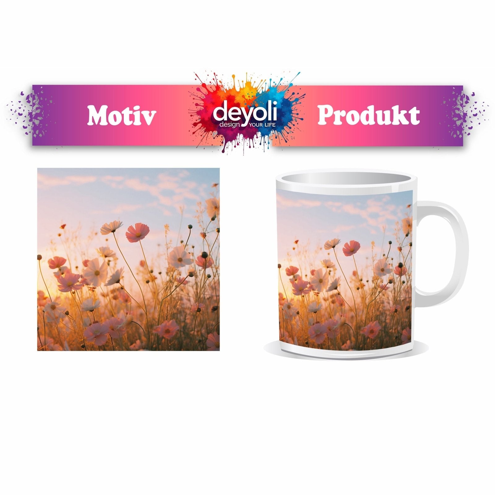 Motivtasse Leichte Blüten tanzen im sanften Abendlicht des Sommers. - deyoli