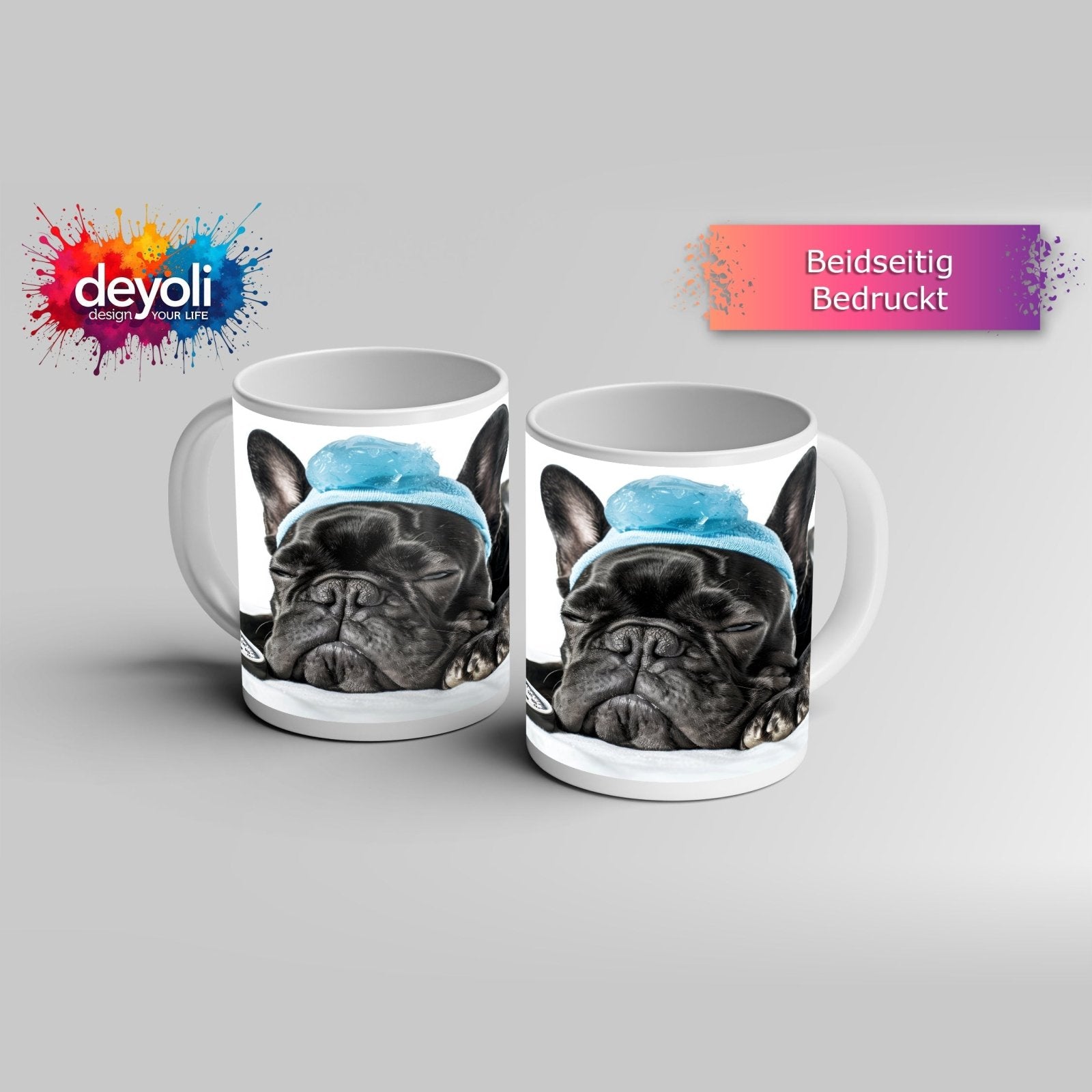 Motivtasse Müder Mops mit Fieber – Ruhe heilt auf vier Pfoten. - deyoli