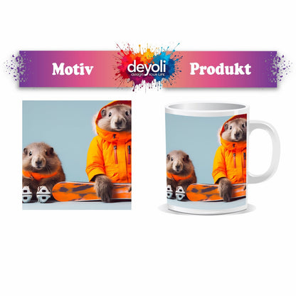 Motivtasse Murmeltier - Duo bereit für den großen Pistenabflug. - deyoli