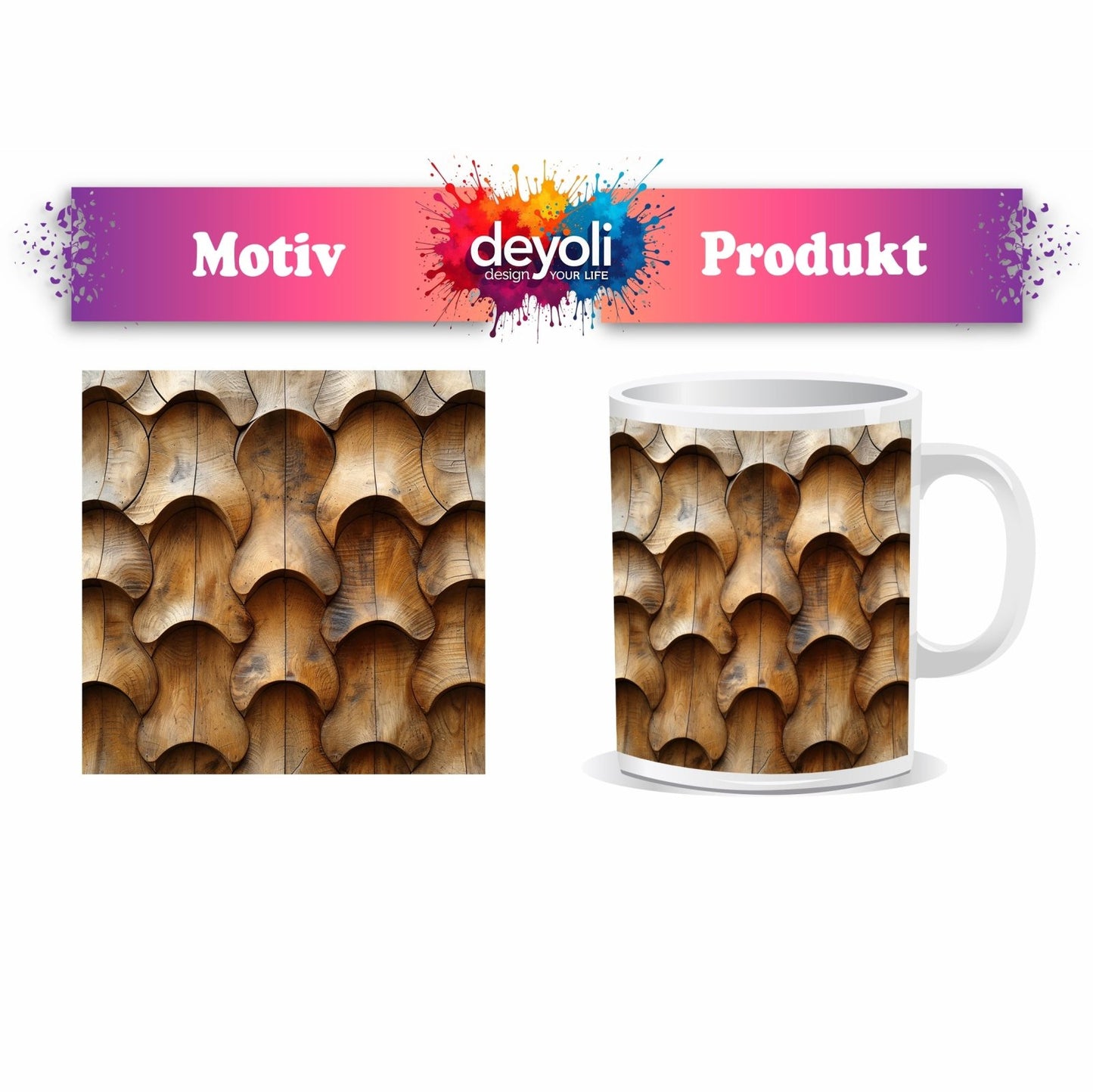 Motivtasse Organische Muster – geschnitztes Holz in weicher Bewegung. - deyoli