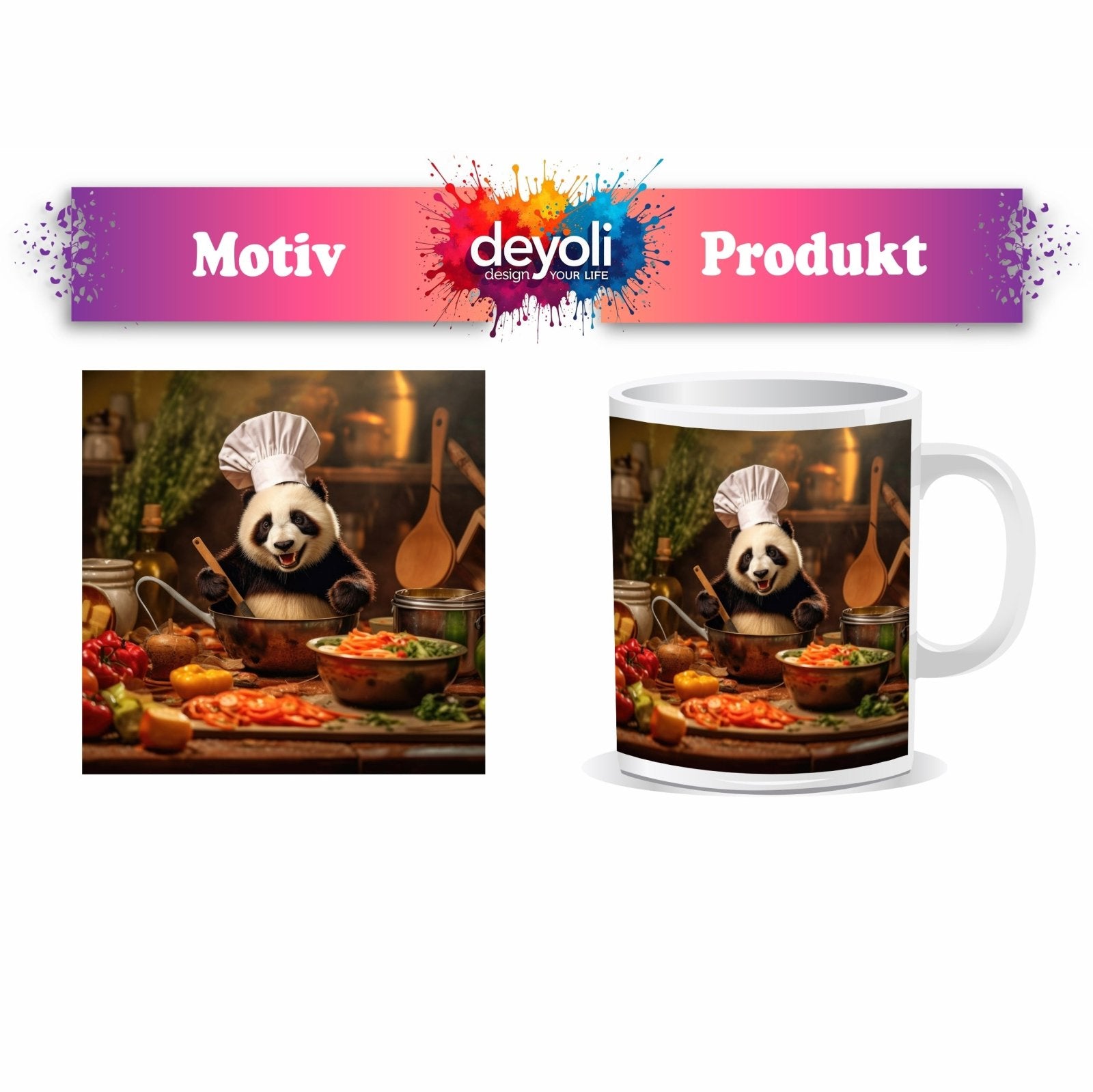 Motivtasse Panda - Chefkoch – Genuss mit Bambus und Gemüse. - deyoli