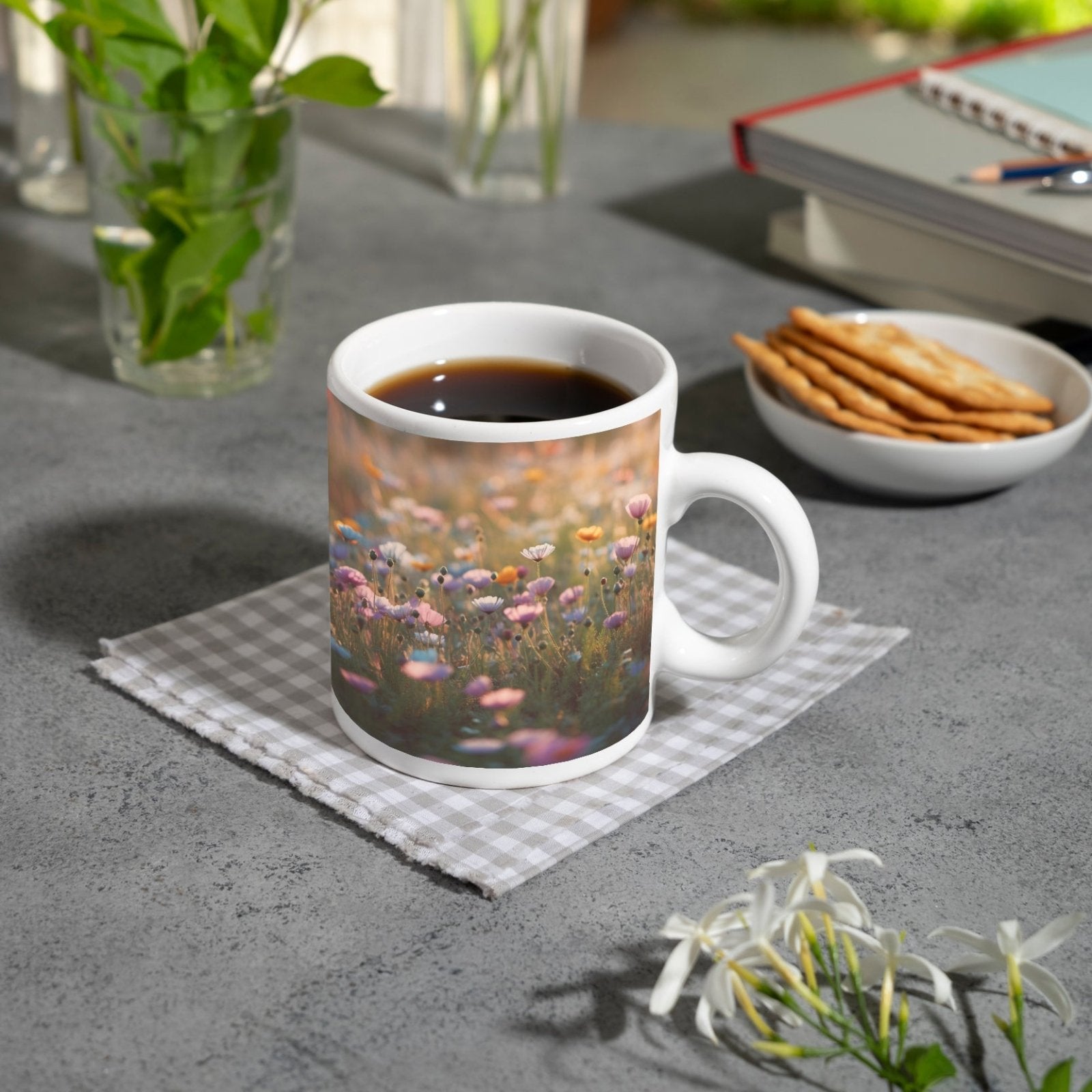 Motivtasse Pastellträume tanzen im sanften Licht der Morgenröte. - deyoli