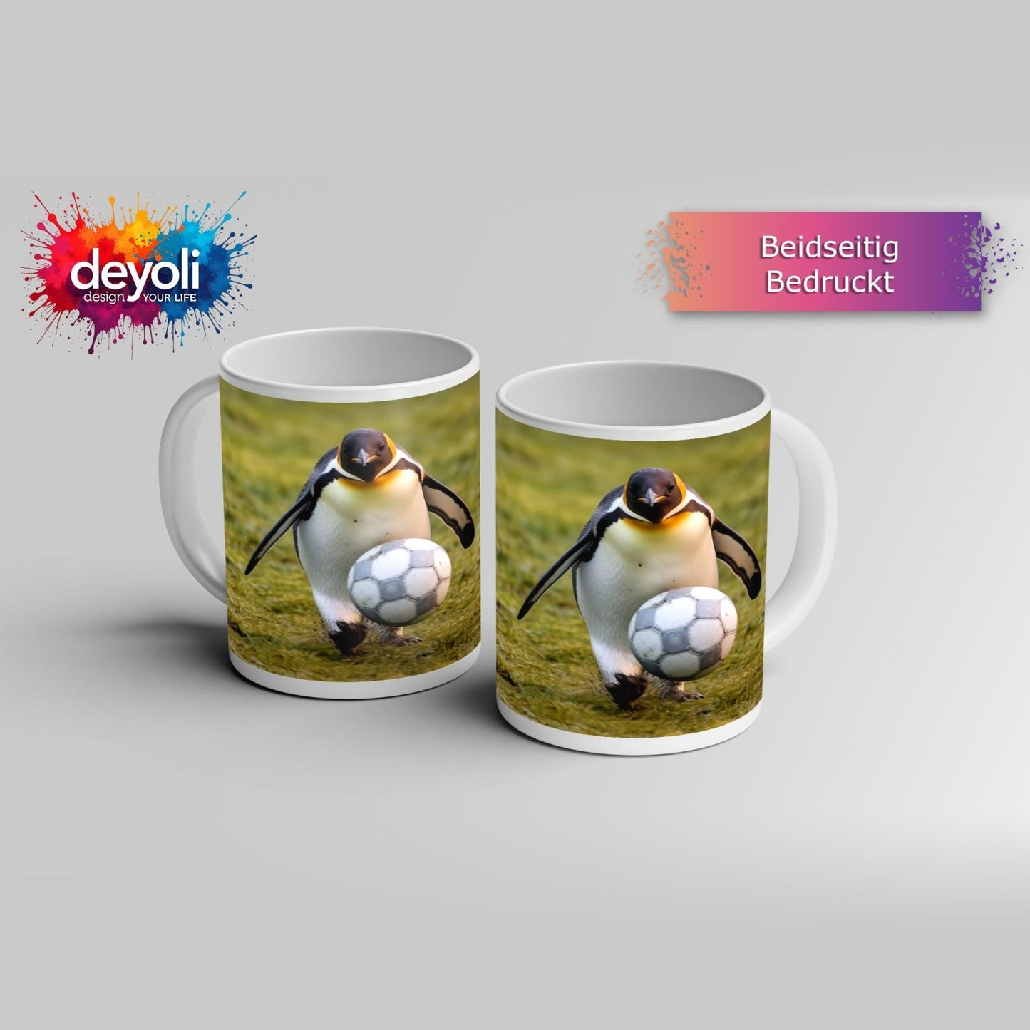 Motivtasse Pinguin mit Ballgefühl – elegant auf dem Spielfeld. - deyoli