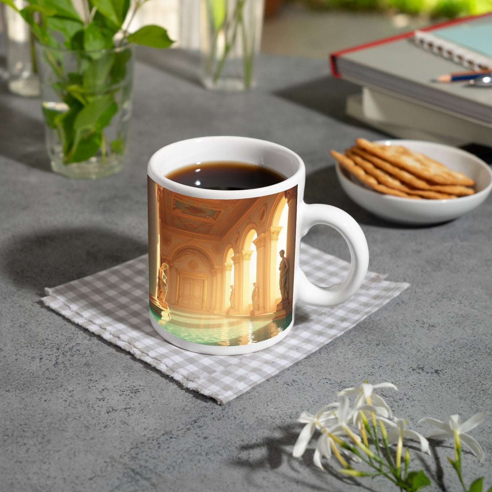 Motivtasse Prunkvoller Säulengang, wo Stille und Eleganz sich spiegeln. - deyoli