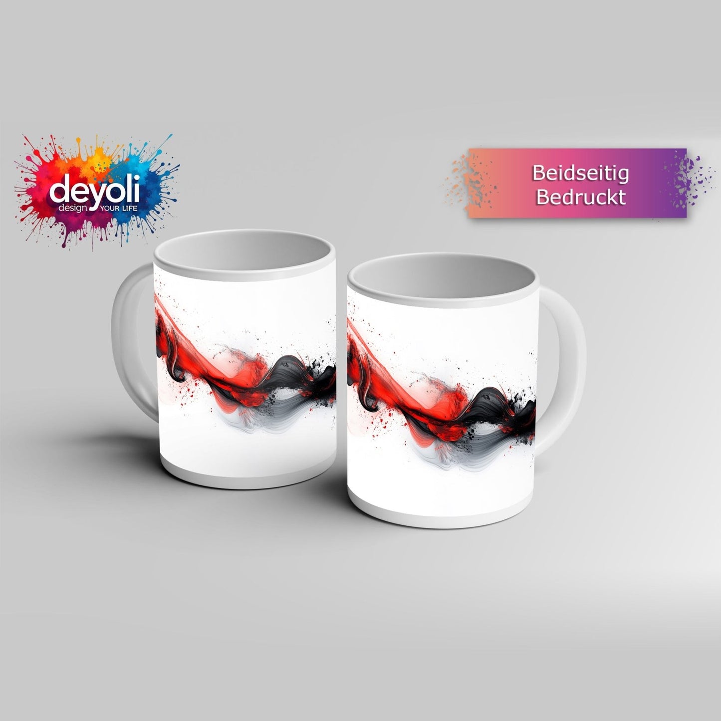 Motivtasse Rotes Feuer tanzt mit schwarzem Rauch auf weißer Leinwand. - deyoli