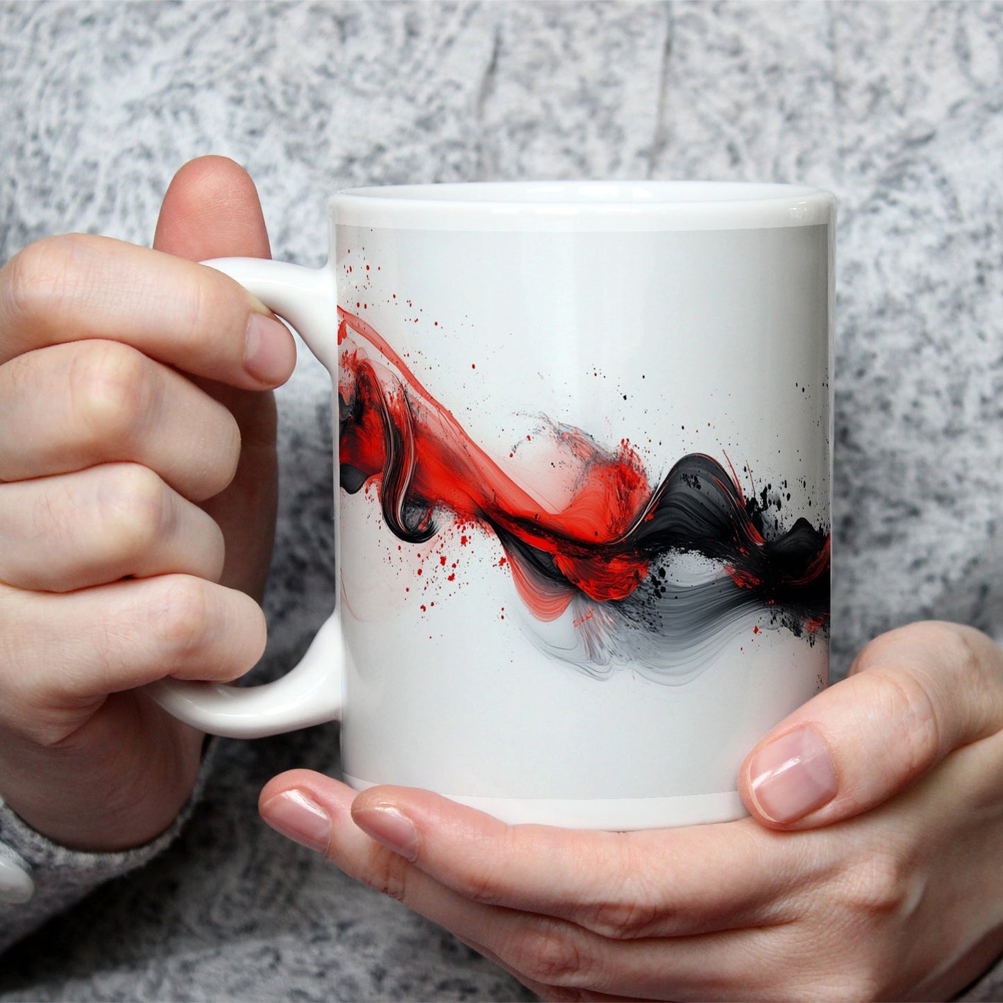 Motivtasse Rotes Feuer tanzt mit schwarzem Rauch auf weißer Leinwand. - deyoli