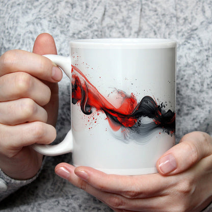 Motivtasse Rotes Feuer tanzt mit schwarzem Rauch auf weißer Leinwand. - deyoli