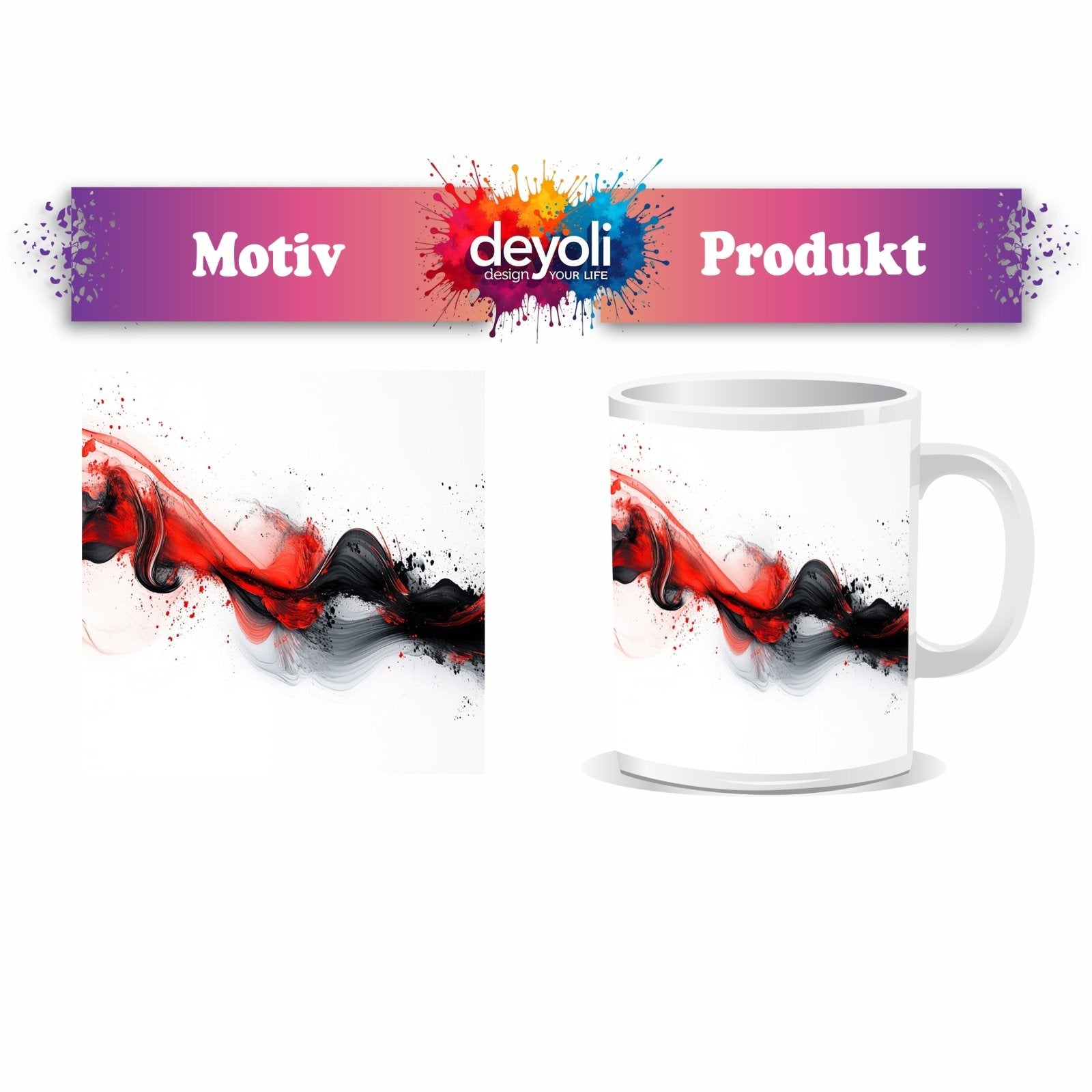 Motivtasse Rotes Feuer tanzt mit schwarzem Rauch auf weißer Leinwand. - deyoli